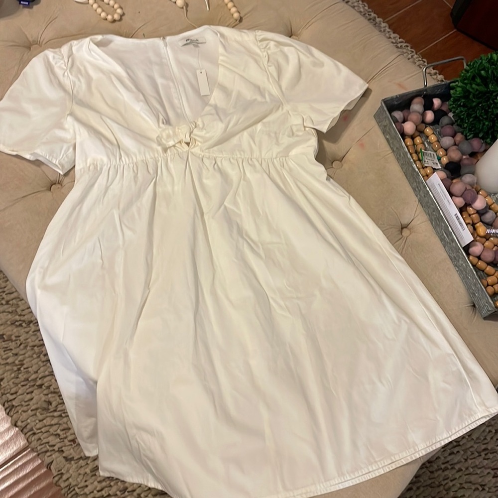 NWT Tie front mini dress cotton poplin white